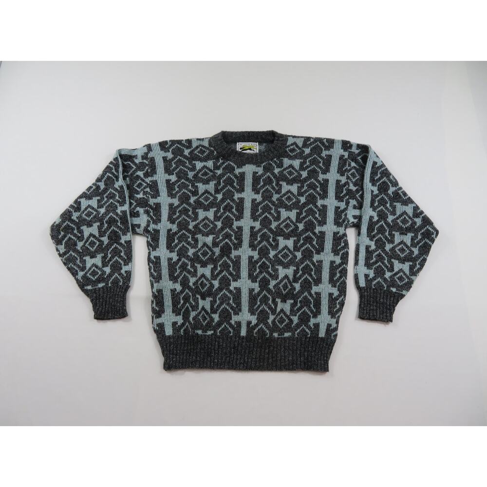 Le Tigre Knit Sweater, Geometric Design, Gray Blue, Acrylic Sz S 1990s